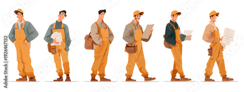 Vector illustration of a male body and casual outfit with jeans and t-shirt from many sides