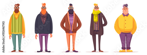 Vector illustration of a male body and casual outfit with jeans and t-shirt from many sides