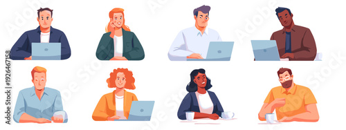 set of office workers , online meeting , zoom call 