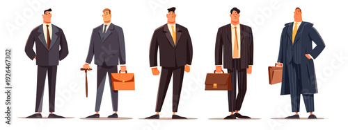 set of business mans in a suit flat style vector illustration isolated on white background