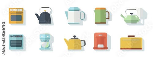 Modern Kitchen Appliances and Utensils Flat Illustration Set