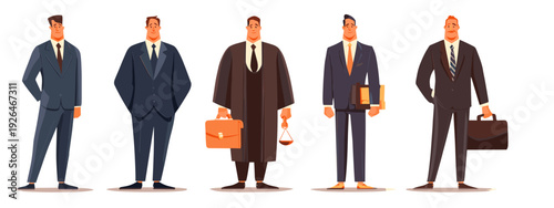 set of business mans in a suit flat style vector illustration isolated on white background