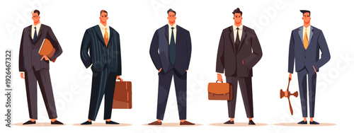 set of business mans in a suit flat style vector illustration isolated on white background