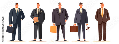 set of business mans in a suit flat style vector illustration isolated on white background