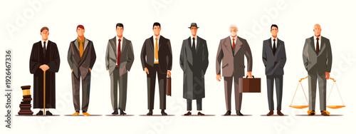 set of business mans in a suit flat style vector illustration isolated on white background