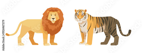 vector illustration of a lion and tiger flat style vector illustration isolated on white background