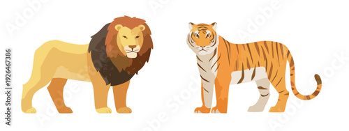 vector illustration of a lion and tiger flat style vector illustration isolated on white background