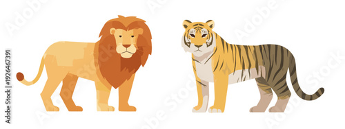 vector illustration of a lion and tiger flat style vector illustration isolated on white background