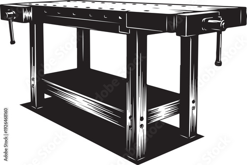 Black Silhouette Illustration of a Sturdy Workbench with Vises work bench clamp