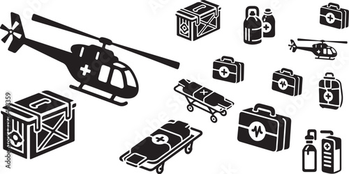 Medical Emergency Response Helicopter and Equipment Illustration