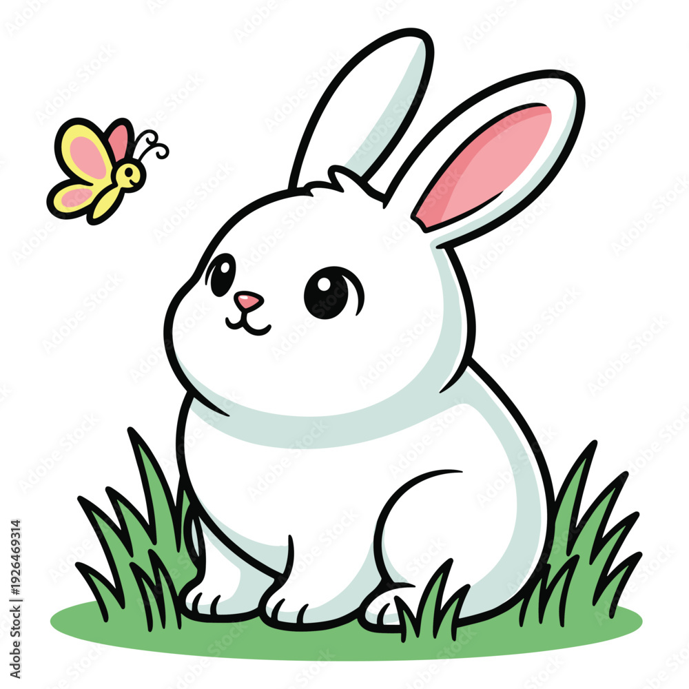 Obraz premium Bunny with butterfly vector illustration