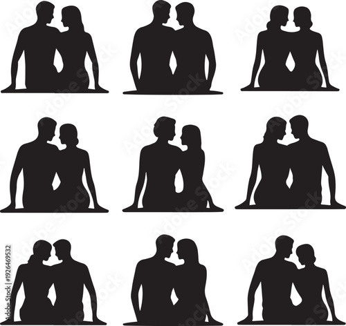black silhouettes of couples sitting together in various positions