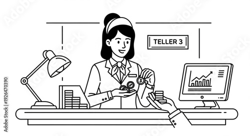 Bank Teller Working on Computer.