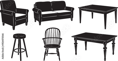 Black and white furniture chair sofa table stool