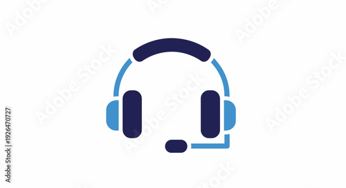Blue Headset with Microphone for Customer Support Flat Design Icon Isolated on White