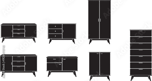 Black and white furniture silhouettes cabinet dresser