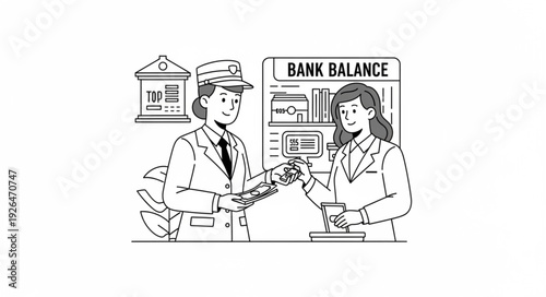 Bank Teller Assisting Customer Transaction.