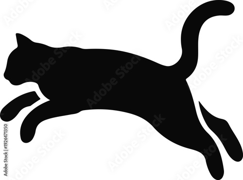 Black Cat Silhouette Jumping on White Background feline