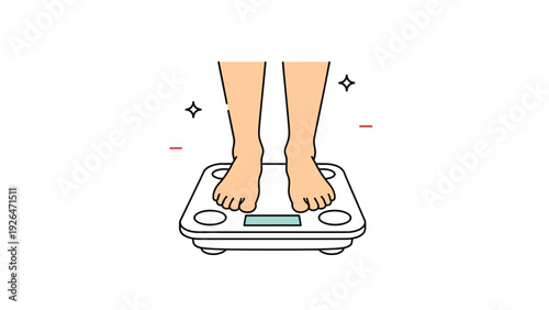 Person standing on a white digital bathroom scale to measure their body weight on a clean white background.