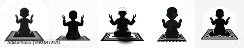 vector silhouette of a Muslim little boy sitting in prayer gesture