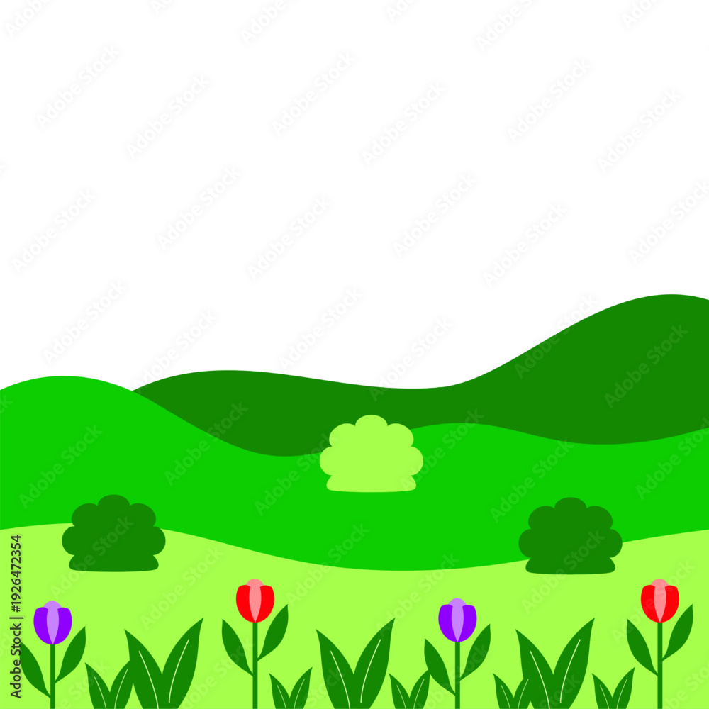 Fototapeta premium Vibrant tulips blooming in serene green landscape