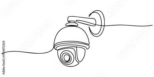 Smart Dome Camera continuous one line drawing minimalism design, video camera drawing by one continuous line, isolated, vector, Continuous one line drawing of CCTV camera vector illustration, video.