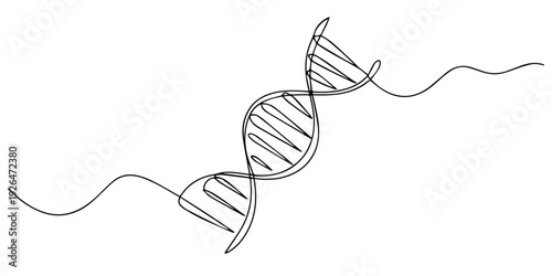 Deoxyribonucleic Acid (DNA) Line Art. Continuous line drawing of DNA for healthcare and science, DNA molecule continuous one line drawing, Doodle hand drawn vector illustration, Genome linear structur