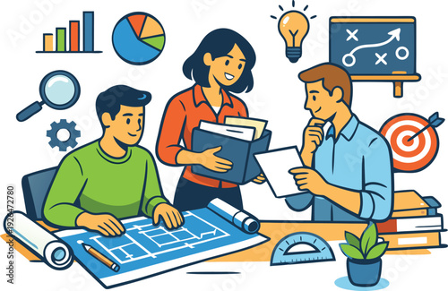 Flat style different bussiness meeting