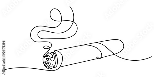 one continuous line drawing of cigarette with smoke.one line drawing of burning cigarette icon. one line Icon drawing with white background, Continuous line drawing of a cigarette with smoke, the mono