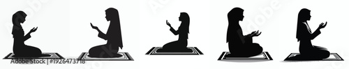 vector silhouette of a Muslim woman sitting in prayer gesture side view