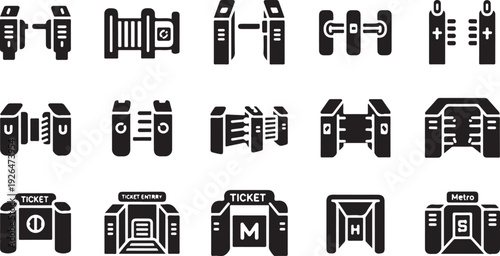 Collection of various ticket icons in black and white