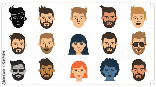 A diverse set of cartoon faces with different styles