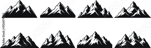 Black Mountain Silhouette Set Adventure Peak Logo Vector Illustration