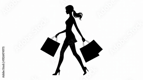 Black silhouette of woman carrying shopping bags vector