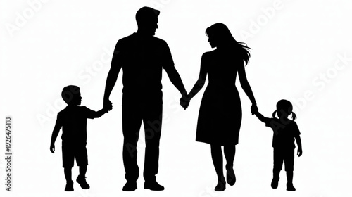 Vector silhouette of family with two children