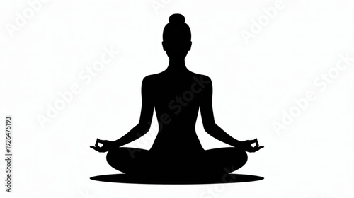 Black silhouette of woman meditating in lotus position vector