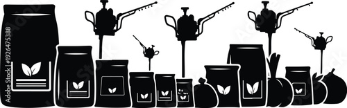 Coffee and tea accessories in black silhouette style illustration