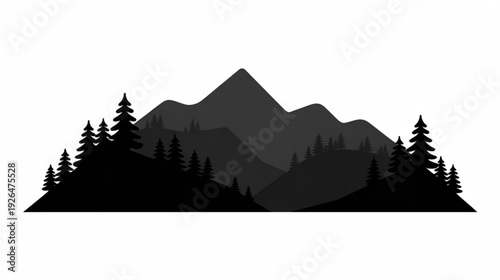 Vector mountain landscape silhouette with pine trees