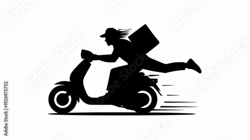 Vector silhouette of delivery person on scooter