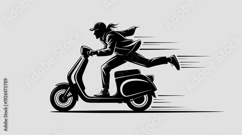 Vector illustration of woman riding scooter