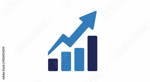 Growth Bar Chart with Upward Blue Arrow Icon Isolated on White