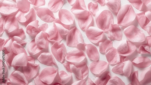 Soft pink petals scattered on a white background, creating a delicate and romantic texture.