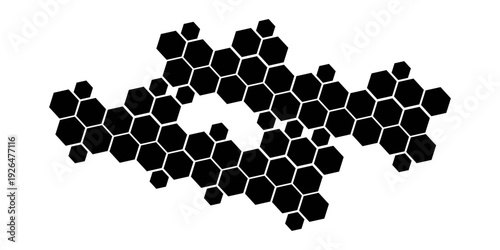 Black hexagon photo collage template. Honeycomb layout design element, blank frames for photo collection, overlay, montage, clipping, layer mask.vector eps 10.