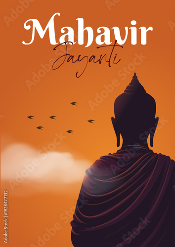 Mahavir Jayanti 2026 greeting design with Lord Mahavir Statue Backview 