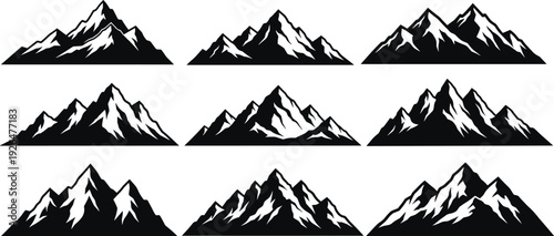 Mountain Silhouette Collection Black and White Peak Vector Illustration