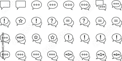 Chat bubble icon set vector illustration, speech message comment symbols outline collection for communication and feedback