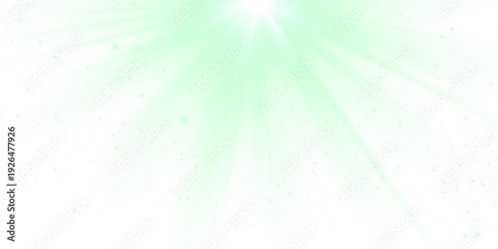 Obraz premium Abstract green light effect on black background with bright green light and lens flare, featuring green glow effect and starry flares with shimmering highlights for beautiful magic visuals.