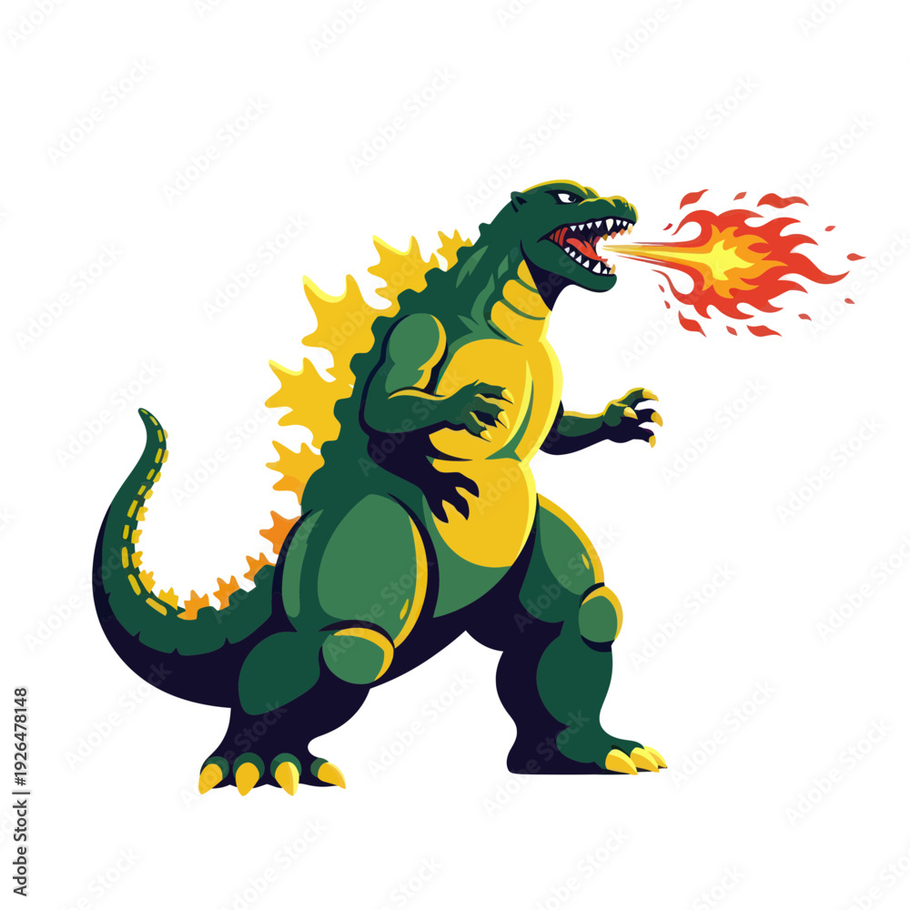 Obraz premium Green Godzilla Monster Breathing Fire