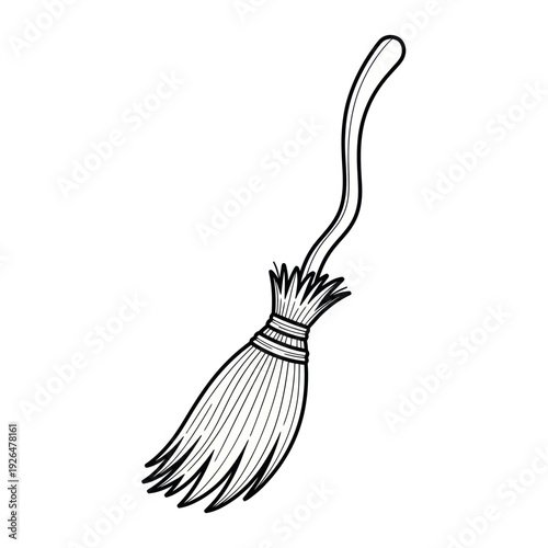 Hand-drawn Halloween Witch Broomstick Vector Illustration