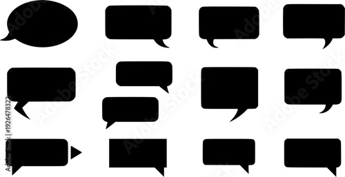 Speech Bubble Icons In Various Shapes Including Oval Rectangular And Thought Clouds For Creative Storytelling.